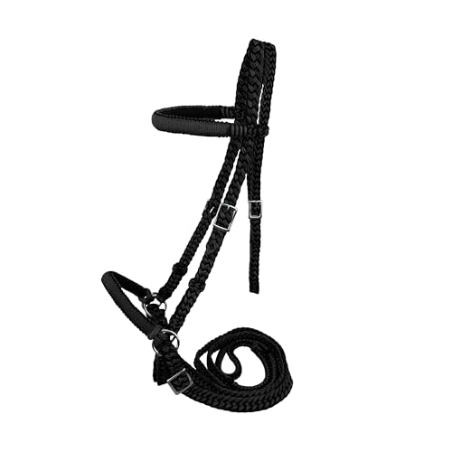 Braided Nylon Bitless Bridle w/Reins - color: Black