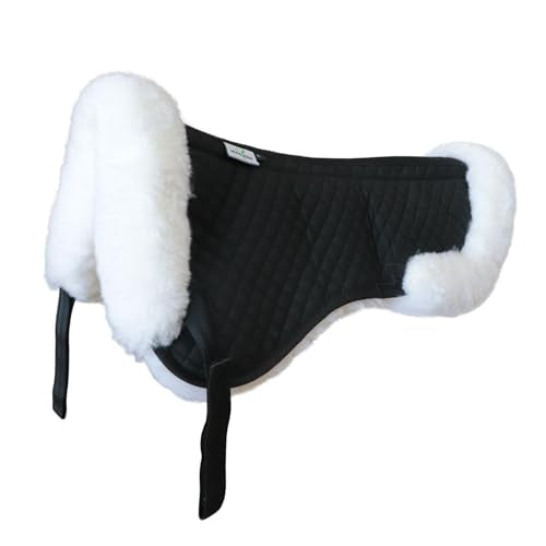 Woolous Sheepskin Half Pad for English Saddle, Wool Fleece Horse Saddle Pad - color: Black-White