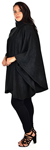 Dare2BStylish Women Poncho Style Fleece Cover Up with Muffler - color: Black