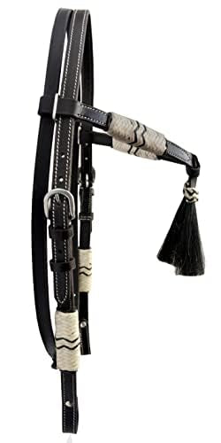 Western Horse Headstall Pony Size – Adjustable Hand Braided Genuine Leather Bridle with Brown Rawhide Knotting Futurity Knot Black Color Hair Tassels, Western Riding Tack, Dark Brown (Pony Size) - size: Pony