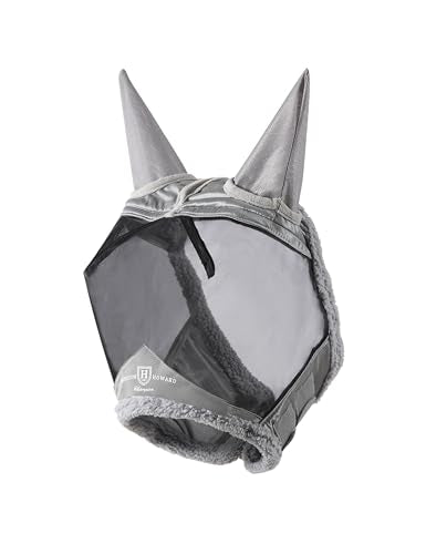 Harrison Howard Horse Fly Mask UV Protective Fine Mesh with Extra Wool Soft Touch on Skin Fly and UV Protection Moonlight Silver-Black M - color: Moonlight Silver-Black, size: M