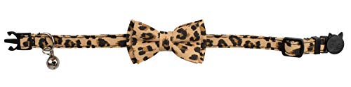 Collar for Cat Pet Breakaway with Bell Bowtie Detachable Bow Adjustable Safety Kitten Puppy Girl Boy 2pcs Beige Leopard & Pure - color: Leopard & Pure-Beige
