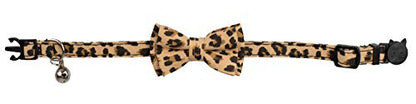 Collar for Cat Pet Breakaway with Bell Bowtie Detachable Bow Adjustable Safety Kitten Puppy Girl Boy 2pcs Beige Leopard & Pure - color: Leopard & Pure-Beige