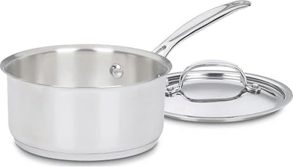 Cuisinart 1.5 Quart Sauce Pan with Cover, Stainless Steel Pot with Lid, Small Kitchen Pots, Dishwasher Safe, Compatible with Induction, Electric, Gas Cooktops, Oven Safe Saucepan, Cool Grip Handles | Stainless steel saucepan with aluminum encapsulated bas