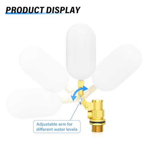 2-Pack 1/2" Automatic Water Fill Float Valves - Adjustable Brass Float Valves for Water Tanks, Pools, Troughs, Ponds & Aquariums