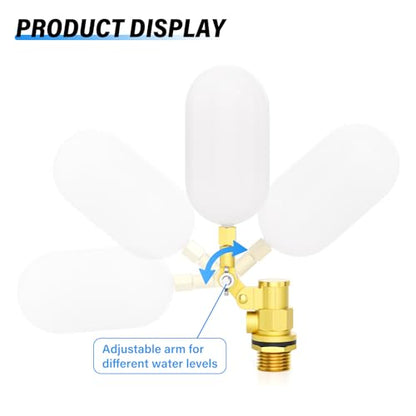 2-Pack 1/2" Automatic Water Fill Float Valves - Adjustable Brass Float Valves for Water Tanks, Pools, Troughs, Ponds & Aquariums