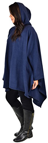 Dare2BStylish Women Poncho Style Hoodie Sweater Fleece Cover Up for Cold Weather - color: Navy Blue