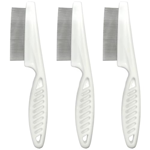 3-Piece Flea & Lice Fine-Tooth Comb Set for Dogs and Cats, Stainless Steel Pin Grooming Tools with Non-Slip Handle