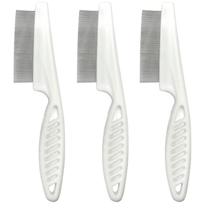 3-Piece Flea & Lice Fine-Tooth Comb Set for Dogs and Cats, Stainless Steel Pin Grooming Tools with Non-Slip Handle