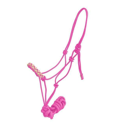 EU Equestrian Braided Nylon Cowboy Knot Rope Halter with Painted Cross & Navajo Design - color: Pink