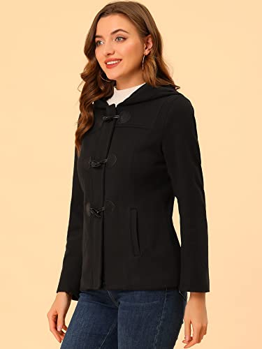 Allegra K Womens Casual Winter Peacoat Hooded Button Toggle Duffle Coats - color: Black, size: Small