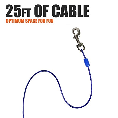 BV Dog Tie Out Cable 25 Feet - Heavy Duty Dog Lead Up to 60 Pounds - Reflective & Rust-Free with Quick Release Swivel Clips & 360° Rotating Clasp - Tangle-Free Dogs Runner for Yard (Blue, Single) - color: 60lbs/ 25ft/ Blue, style: Single