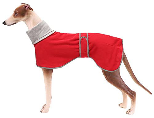 Greyhounds Lurchers Whippets Dog Coats with Reflective Stripe Dog Winter Coat Jacket Fleece Adjustable Band - Red - S - color: Red, size: Small (Length: 20"-21.5")