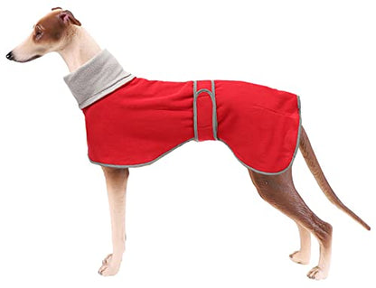 Greyhounds Lurchers Whippets Dog Coats with Reflective Stripe Dog Winter Coat Jacket Fleece Adjustable Band - Red - S - color: Red, size: Small (Length: 20"-21.5")