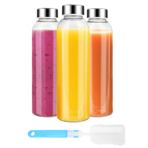 Luxfuel Clear Glass Bottles with Lids, 18oz Glass Water Bottles for Juicing - color: Clear Glass Bottle 3Pack, size: 18oz