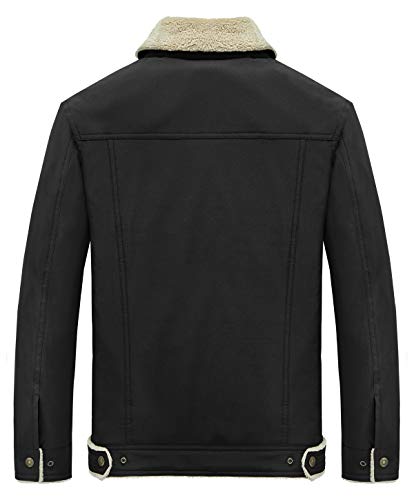 HOW'ON Men's Casual Sherpa Fleece Lined Jacket Warm Coat With Fur Collar - color: Black, size: X-Large