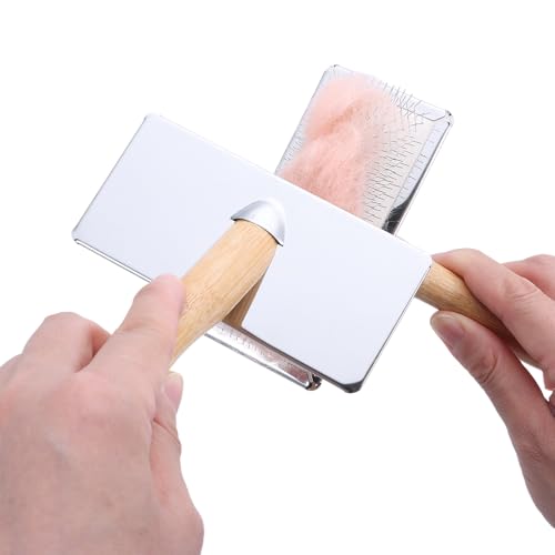 Wool Carders Needle Felting Brush, Hand Carders for Wool, Craft Wool Needle Felting Tools with Solid Wood Handle, Slicker Brush for Dogs, Spinning and Weaving, for Craft Felt Project (Silver) - color: Silver