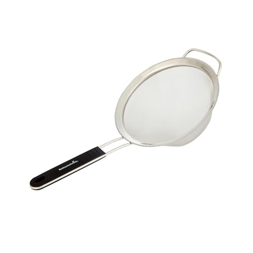 Restaurantware Fine Mesh Strainer 1 Count 14.4" x 7" x 2.9" with Silicone Handle Stainless Steel Extra Fine Mesh Strainer Heat-Resistant Handle Dishwasher-Safe for Rice, Quinoa, Pasta - size: Standard, Extra Fine Mesh-7"