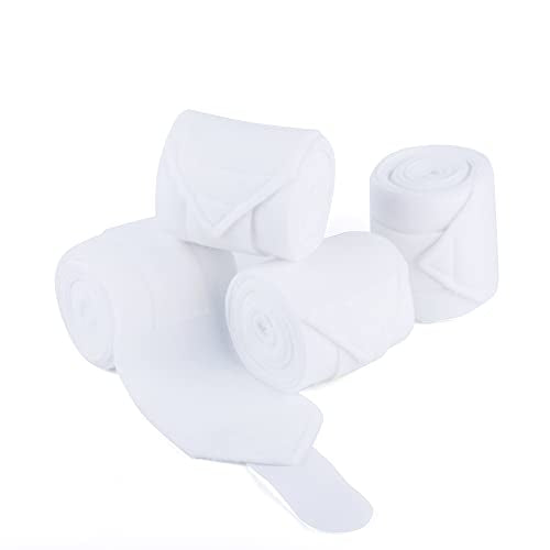 Horse Polo Wraps 2.5m Soft Fleece Polo Wraps Equestrian Leg Bandage Wrap Set of 4 Packs (White - 2.5m) - color: White - 2.5m