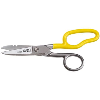 Klein Tools 2100-8 Free-Fall Electrician Snips, Made in USA, 6.25-Inch Stainless Steel Scissors with Stripping Notches, Fully Serrated Blade, Extended Handle, Electrical and Heavy-Duty Applications - style: Free-Fall Snip
