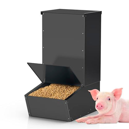 Hog Feeder Black, 2.5 Bushels Capacity - color: Black, size: Single Door