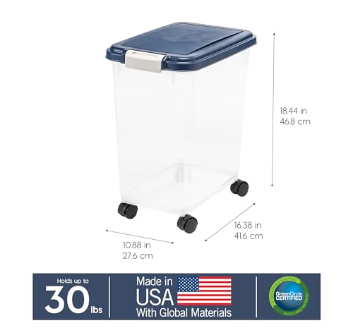 IRIS USA Dog Food Storage Container, Up to 30 lbs, Navy, Made in USA - color: Navy, size: 30 lbs