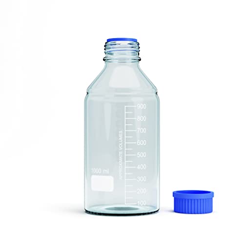 1000ml Storage Glass Bottles – 2pcs Round Media Storage Bottle – Borosilicate Glass Bottles – Safe Probe Storage Glass Storage Bottles with GL45 Blue Screw Cap (1000ml - 2pcs) - size: 1000ml - 2pcs