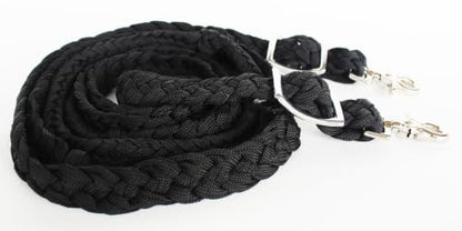 CHALLENGER Roping Knotted Horse Tack Western Barrel Reins Nylon Braided 8 Ft. Purple Snaps 60709 - color: Black