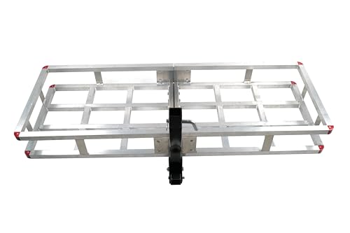 60 x 20 x7 Aluminum Cargo Carrier Hitch Mount | 500lb Heavy Duty Folding Luggage Rack - Powder Coated 2" Angled Shank for Ground Clearance - Rustproof Vehicle Cargo Basket for SUV & Truck Storage - color: Aluminum 60x20x7 inch
