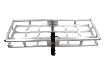 60 x 20 x7 Aluminum Cargo Carrier Hitch Mount | 500lb Heavy Duty Folding Luggage Rack - Powder Coated 2" Angled Shank for Ground Clearance - Rustproof Vehicle Cargo Basket for SUV & Truck Storage - color: Aluminum 60x20x7 inch