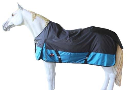 CHALLENGER 1200D Turnout Waterproof Rain Light-Weight Sheet Horse Blanket - color: Black Teal, size: 76 inches