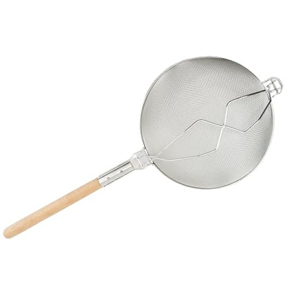 Winco 14" Tan Double Mesh Tin-Plated Steel Strainer, Nickel Plated