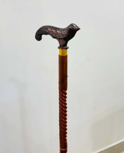 Handmade Solid Brass Head Handle Vintage Style Antique Wooden Walking Stick Cane Gift (3 Fold Wooden Walking Cane) - style: Swallow Bird walking handle stick