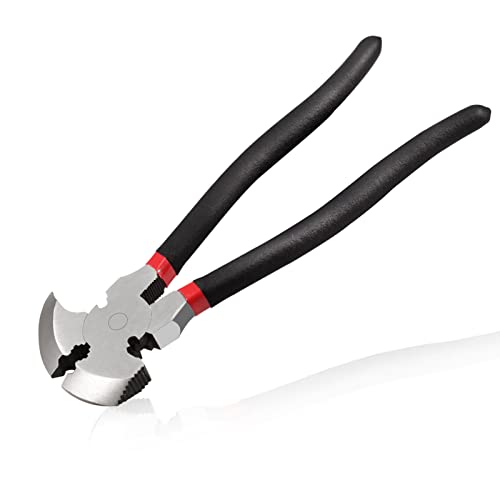 Multi Purpose Fencing Pliers with 2 Wire Cutters Nail Pullers for Installing Maintaining Repairing Wire Fences - style: Fencing Pliers with Hammer End