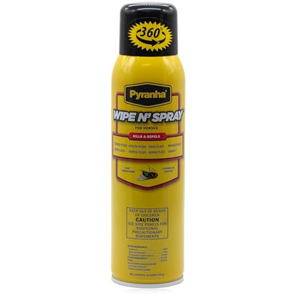 PYRANHA Wipe N' Spray for Horses - Oil-Based Long Lasting Fly Control Repels Horn, Deer, Horse, House, Stable, & Face Flies, Ticks, Mites, Mosquitoes, Gnats & Lice, 15 Oz - size: 15 Oz