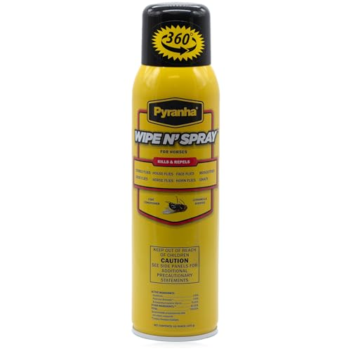 PYRANHA Wipe N' Spray for Horses - Oil-Based Long Lasting Fly Control Repels Horn, Deer, Horse, House, Stable, & Face Flies, Ticks, Mites, Mosquitoes, Gnats & Lice, 15 Oz - size: 15 Oz