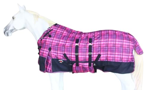 Challenger 1200D Turnout Lightweight Rain Horse Winter Blanket Sheet 3B108 - color: Berry Plaid, size: 76 inches