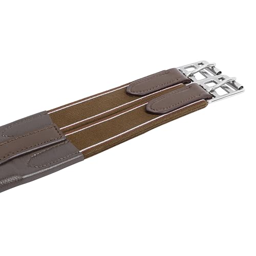 Contoured English Chafeless Girth Black Brown 46" / 48" / 50" / 52" / 54"/ 56" - color: Brown With Matching Elastic, size: 56"