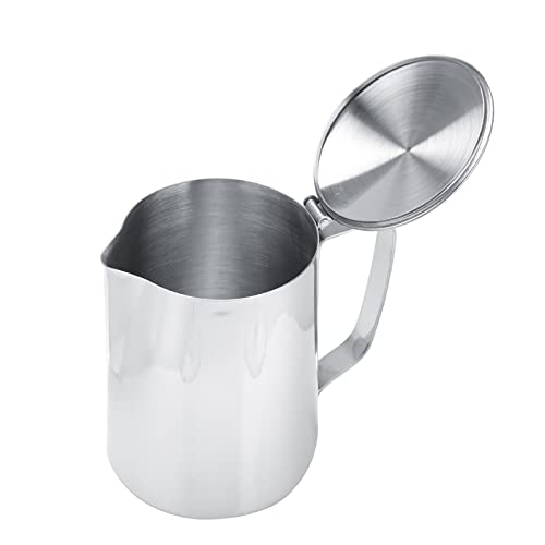 Stainless Steel Pitcher, 350ml Milk Pitcher with Lid，Stainless Steel Coffee Cup Mug Milk Frothing Jug for Latte Coffee Art for Office Kitchen (4.13in Height) - size: 11.8 Ounces