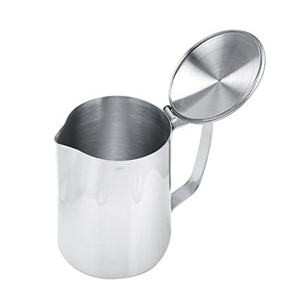 Stainless Steel Pitcher, 350ml Milk Pitcher with Lid，Stainless Steel Coffee Cup Mug Milk Frothing Jug for Latte Coffee Art for Office Kitchen (4.13in Height) (Pack of 2) - size: 11.8 Ounces (Pack of 2)