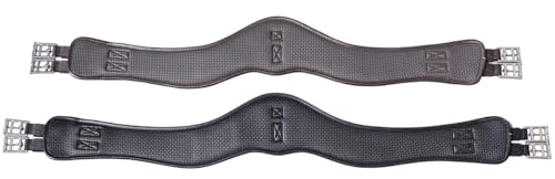 T TEKE Anatomic Anti-Chafe Horse Girth - Contoured Pressure Relief English Girth with Dual-Side Heavy-Duty Elastic, Breathable Padded PVC Waffle Texture, Stainless Steel Solid-Roller Buckles & D-Ring - color: Black, size: 52"