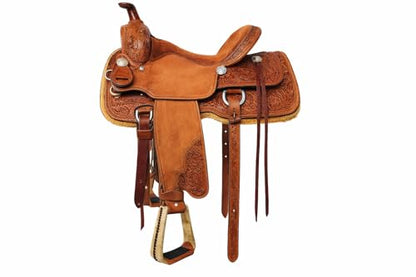 CHALLENGER Horse Saddle Stirrups Western Wide Rawhide Covered Angled Roper Saddle 51174W