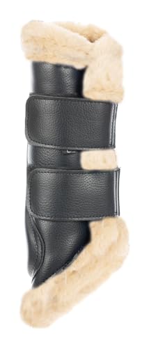 Equinavia Vali Ultra Fleece Brushing Boots | Faux Leather Outer | Luxurious Ultra Fleece Lining Splint Boots - Black/Natural - XL - color: Black, size: X-Large