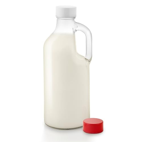 Stock Your Home Glass Milk Bottle with Lid and Handle 40oz (1 Pack), 2 Reusable Caps, Milk Container for Refrigerator, Glass Juice Bottles, Water, Almond Milk Storage Bottle, Glass Milk Jug - size: 1 Count