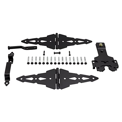 National Hardware Deluxe Latches Decorative Strap Hinges Gate Kit, Black | Includes 2 T-Hinges, Latch with Strike, Pull and Screws for Wood Fence Gates, Barn and Shed Doors - size: (Pack of 1)