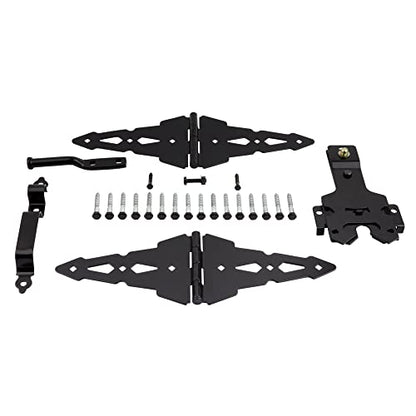 National Hardware Deluxe Latches Decorative Strap Hinges Gate Kit, Black | Includes 2 T-Hinges, Latch with Strike, Pull and Screws for Wood Fence Gates, Barn and Shed Doors - size: (Pack of 1)