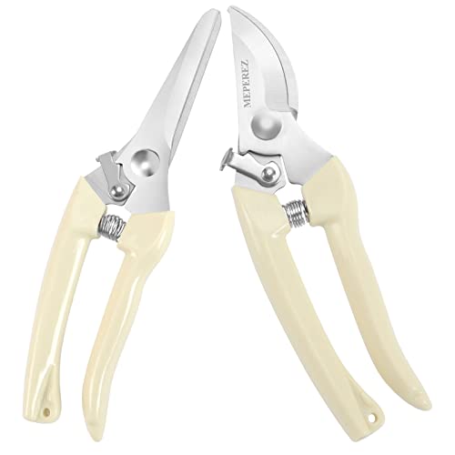 Premium garden shears, meperez pruning scissors gardening tools, pruners for flower, bushes, rose and fruit tree, use for florist, yard and orchard the plant clippers, sharp white steel anvil snips, 2 - style: Japanese
