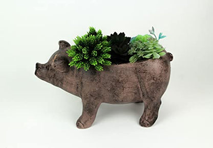 Zeckos Pig Planter 17 Inch Rustic Brown Smiling Garden Pot | Magnesium Oxide, Weather-Resistant, 8 by 5 by 5 Inch Interior for Succulents, Herbs, Or Grasses - color: Pig - Brown