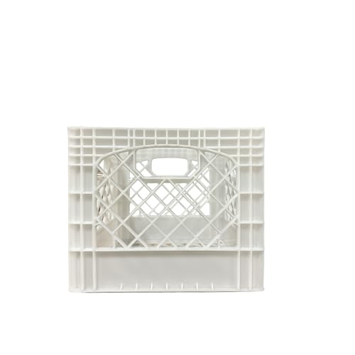 Juggernaut 2 Pack Storage Milk Crates, Plastic Stackable Containers, 18 Qt - Large Bins for Organizing Homes, Offices, Garages, White