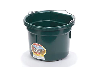 Little Giant® Flat Back Plastic Animal Feed Bucket | Animal Feed Bucket with Metal Handle | Horse Stall Feeding and Watering Supplies (Green, 8 Quart) - color: Green, size: 8 Quart